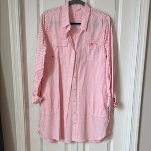 NWT Vineyard Vines Harbor Shirt Cover-Up Neon Rosa Seersucker Size 12